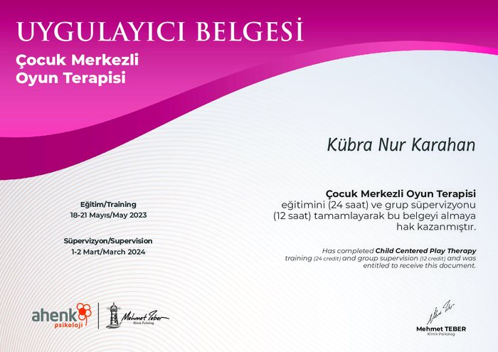Çocuk Merkezli Oyun Terapisi sertifikası