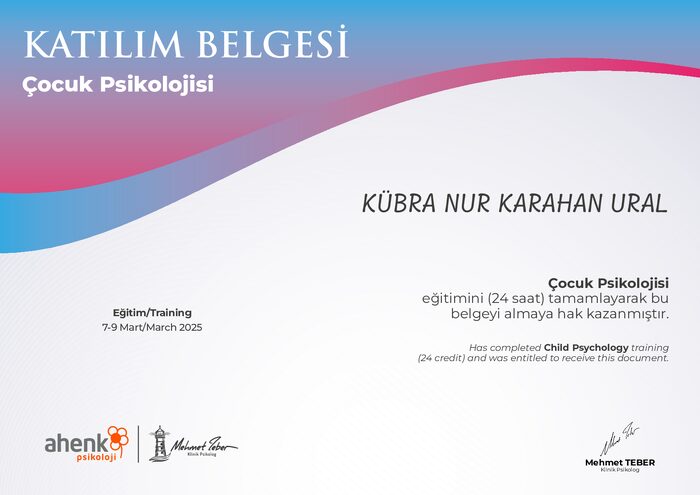 Çocuk Psikoloji sertifikası