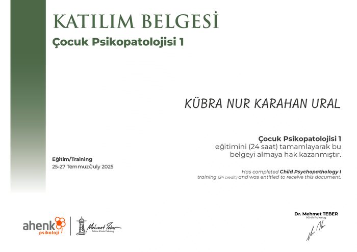 Çocuk Psikopatolojisi 1 sertifikası